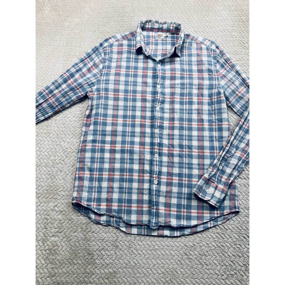 Faherty Ventura Shirt Men's Large Plaid Light Blue Long Sleeve Button Up‎
